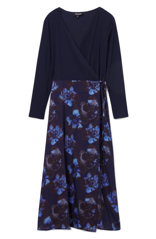 Desigual Combined Midi Dress In Blue