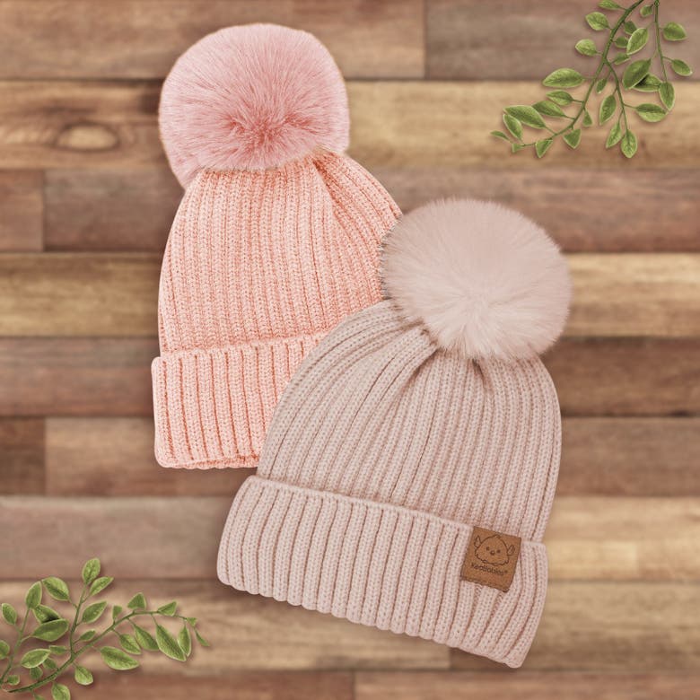 Keababies 2-pack Pom Knitted Beanie In Fawn