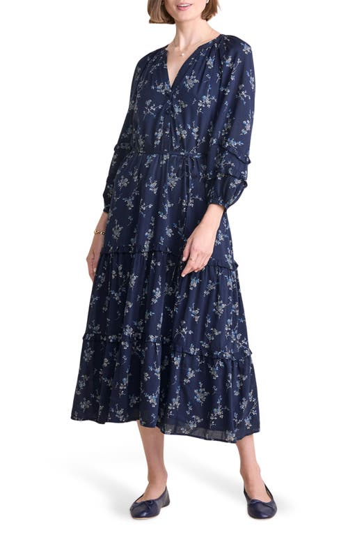 Shop Vineyard Vines Geo Print Long Sleeve Tiered Cotton & Silk Dress In Sienna Floral - Navy