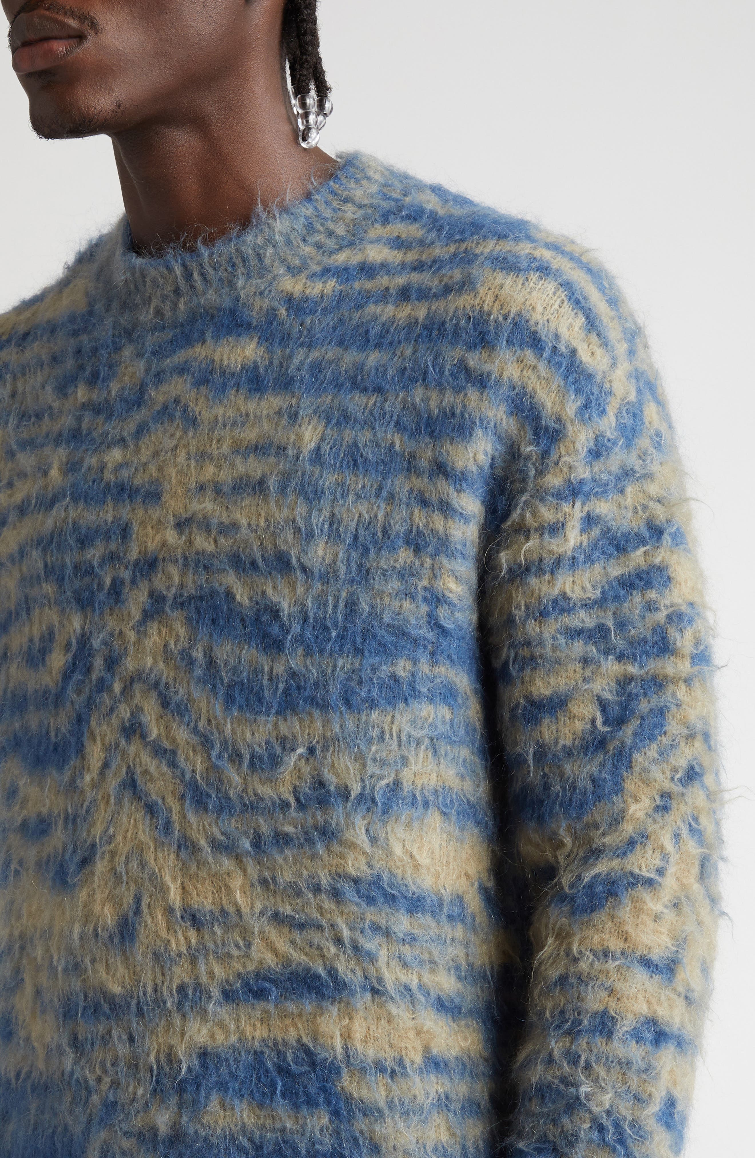 Acne Studios Jacquard Stripe Brushed Crewneck Sweater in Denim