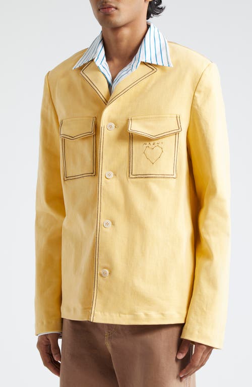 Shop Marni Contrast Stitch Denim Jacket In Light/yellow