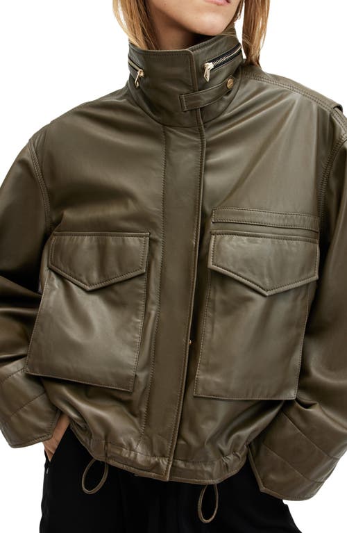 Shop Allsaints Clay Leather Jacket In Khaki Green