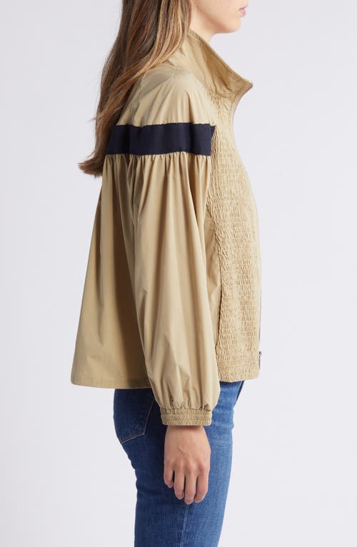 Nikki Lund Missy Water Repellent Smocked Jacket In Khaki