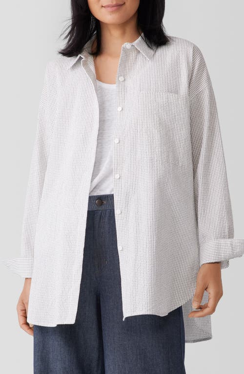 Eileen Fisher Classic Collar Check Organic Cotton Button-Up Shirt White at Nordstrom,