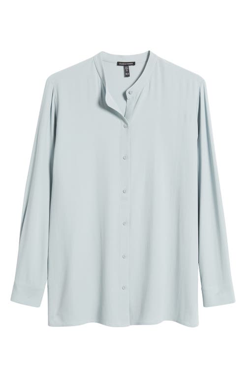 Eileen Fisher Mandarin Collar Silk Shirt In Frost