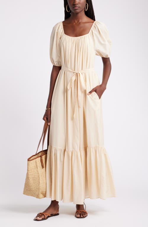 Shop Nordstrom Tiered Blouson Sleeve Cotton & Silk Maxi Dress In Beige Beach