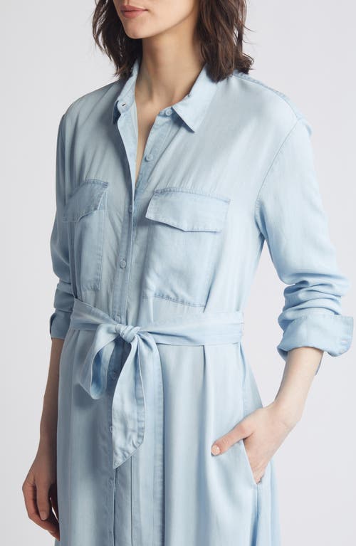 Shop Caslonr Caslon(r) Long Sleeve Belted Chambray Midi Shirtdress In Light Wash