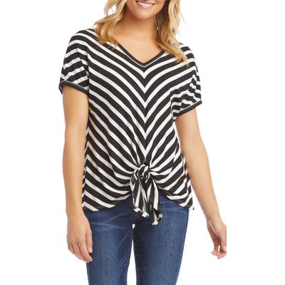 Karen Kane Tie Front Stripe Top, Black