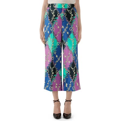 Gucci Rhombus Print Silk Pajama Trousers, US / 42 IT - Blue/green
