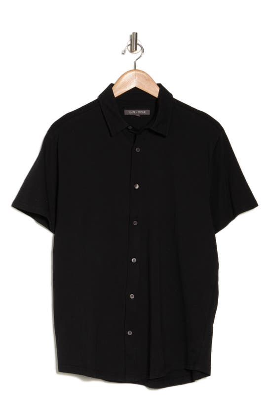 Shop Slate & Stone Short Sleeve Cotton Knit Button-up Shirt In Black