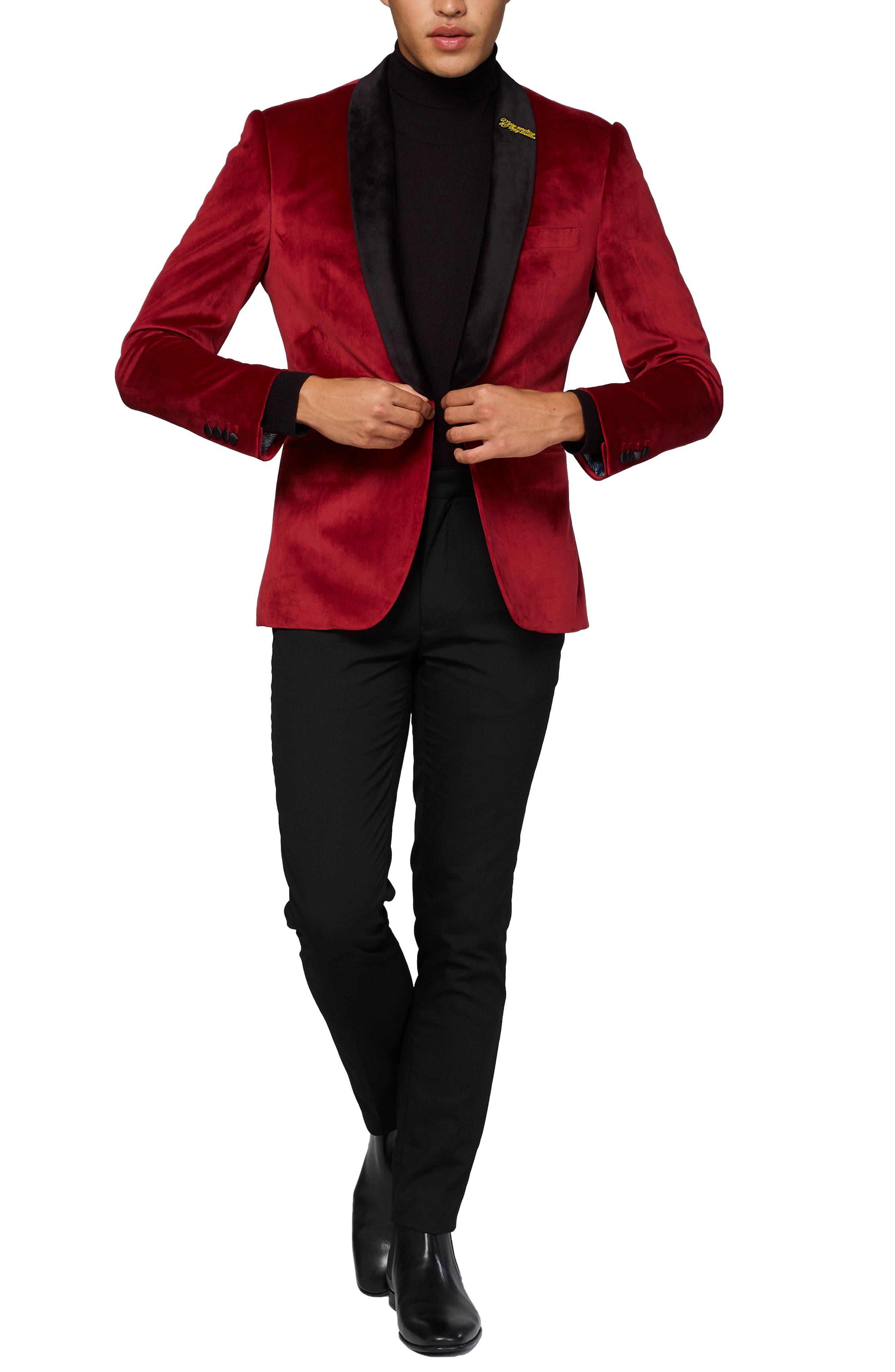 men's red velvet jacket