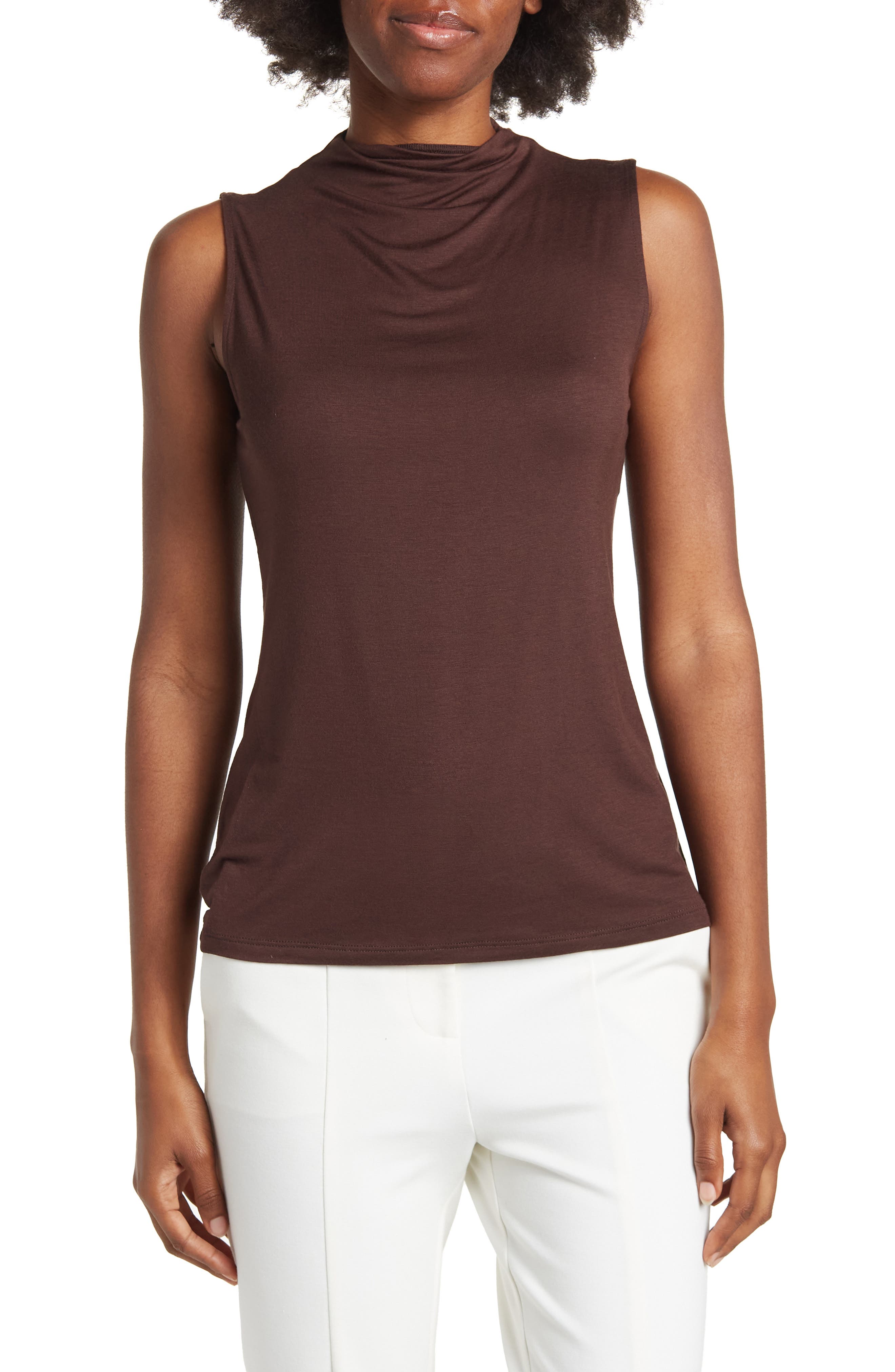 Halogen Mock Neck Tank in Brown Coffee at Nordstrom Rack, Size Large