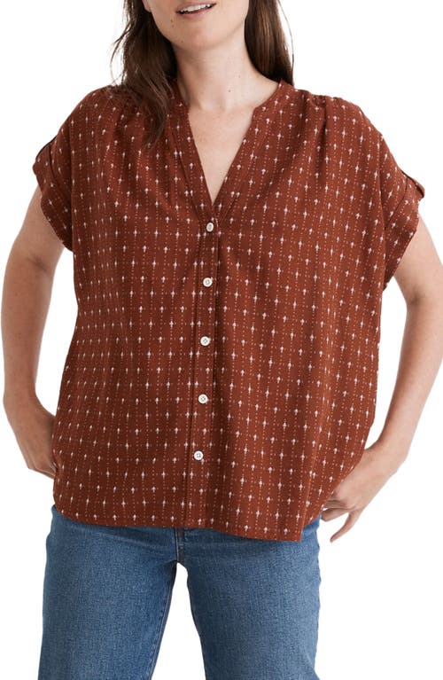 Madewell Central Jacquard Collarless Button-Up Shirt in Dusty Redwood Jqd
