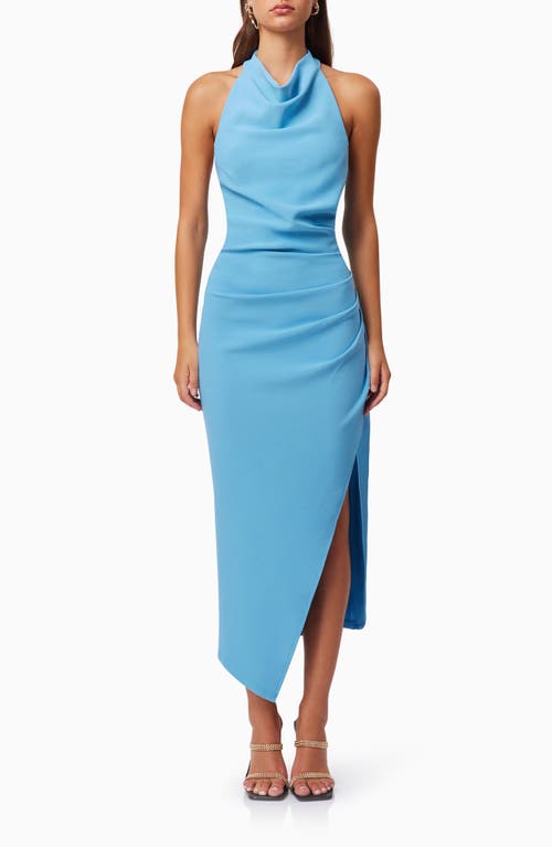 Elliatt Paxton Halter Cowl Neck Sheath Midi Dress In Blue