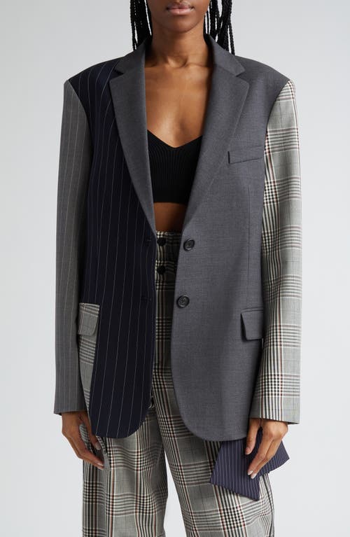 Patchwork Single Breasted Stretch Virgin Wool Blazer in Charcoal