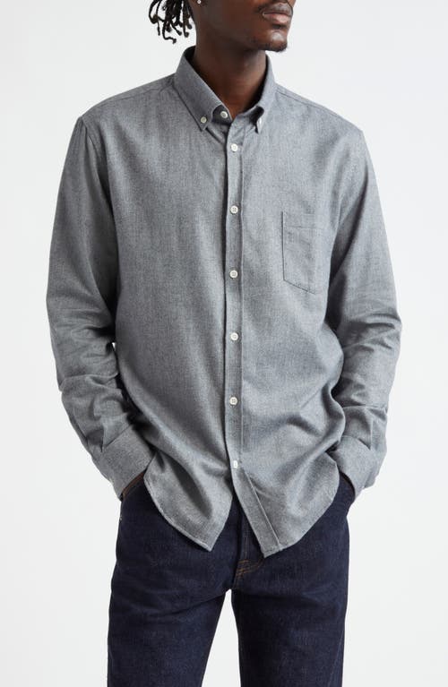 Sunspel Brushed Supima® Cotton Flannel Button-Down Shirt in Mid Grey Melange 