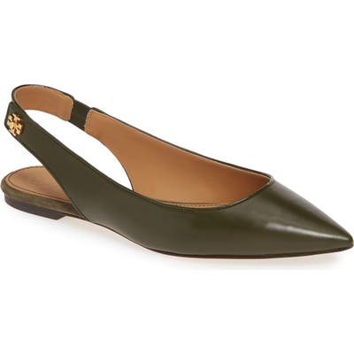Tory Burch Kira Slingback Pointy Toe Flat, Green