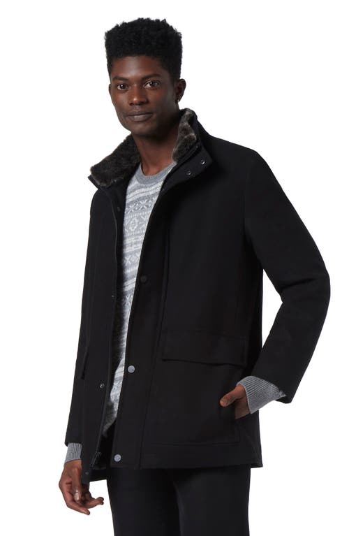 Shop Andrew Marc Wool Blend Faux Fur Collared Jacket In Black