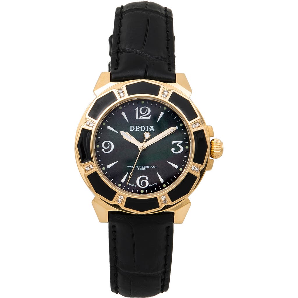 Shop Aquaswiss Lily L Croc Embossed Leather Strap Watch, 33mm X 36mm In Black/gold