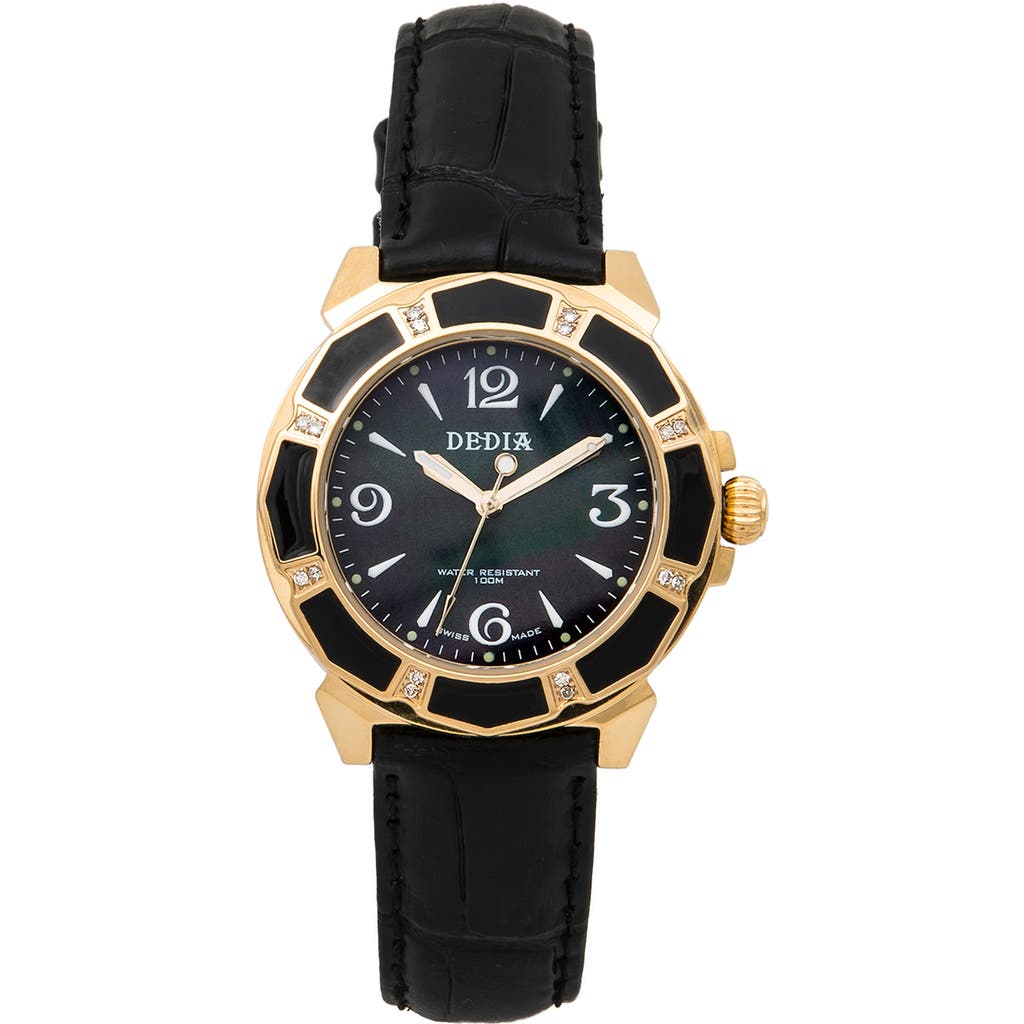 Aquaswiss Lily L Croc Embossed Leather Strap Watch, 33mm X 36mm In Black/gold