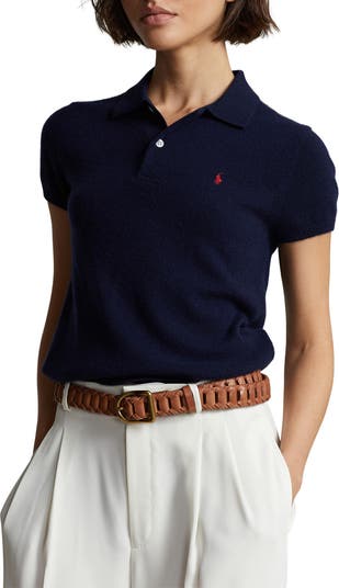 Ralph Lauren Short Sleeve Cashmere Polo Sweater in Hunter Navy