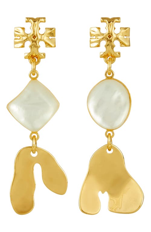 Shop Tory Burch Roxanne Small Double Drop Earrings In Gold/mother Of Pearl