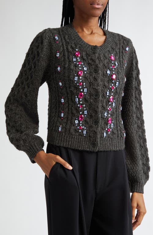 Shop Cinq À Sept Joelle Embellished Cable Stitch Cardigan In Charcoal-fuchsia/blue