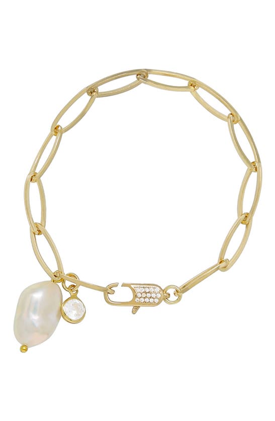 Ettika Gold Plated Paperclip Chain Bracelet With Pearl In Gold
