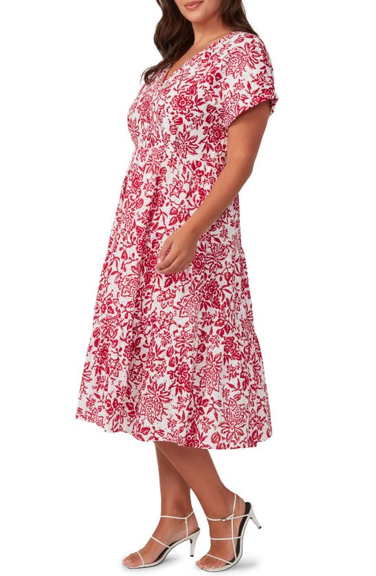 Shop Estelle Cote Dazur Embroidered Midi Dress In Milk/ Dark Pink