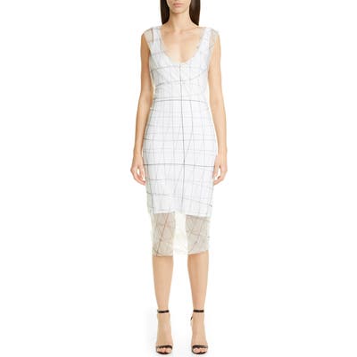 Y/project Grid Print Tulle Overlay Tank Dress, White