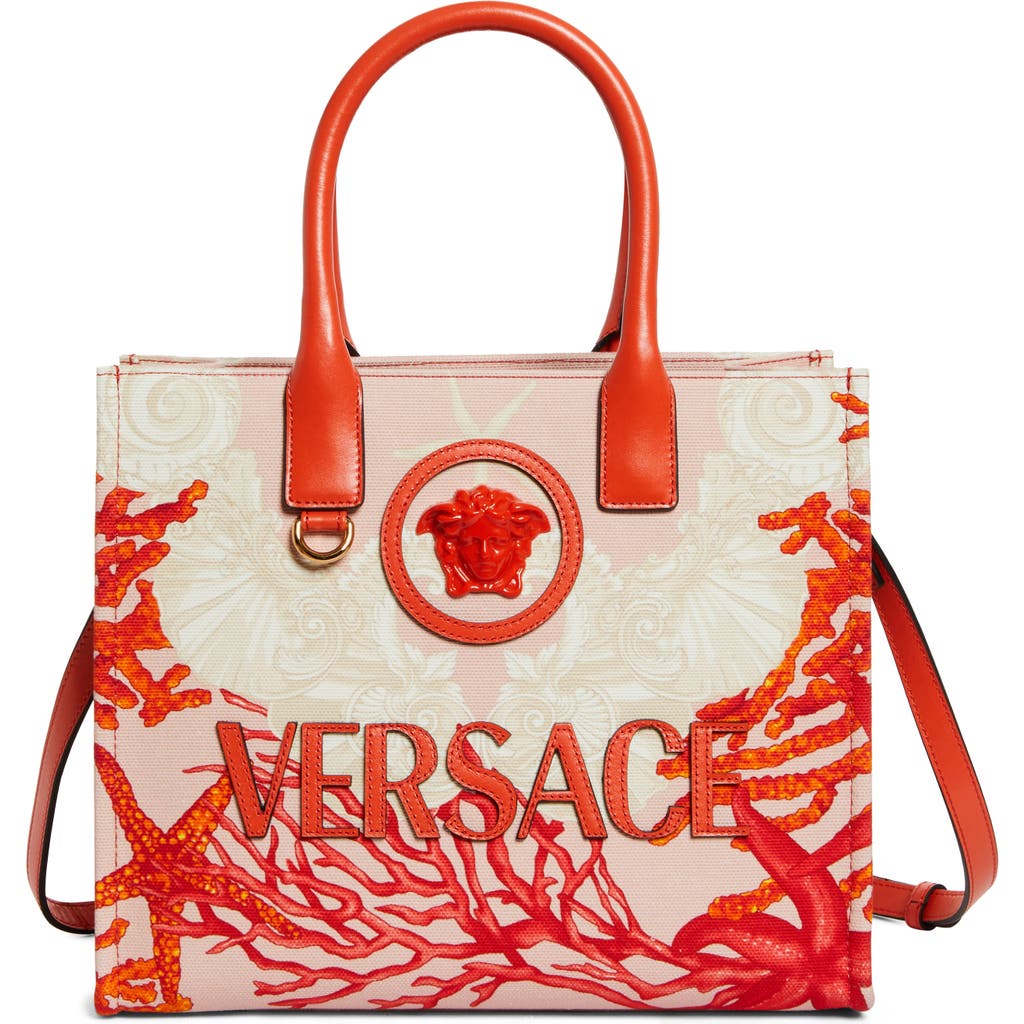 Shop Versace La Medusa Small Barocco Sea Tote In Coral Multicolor- Gold