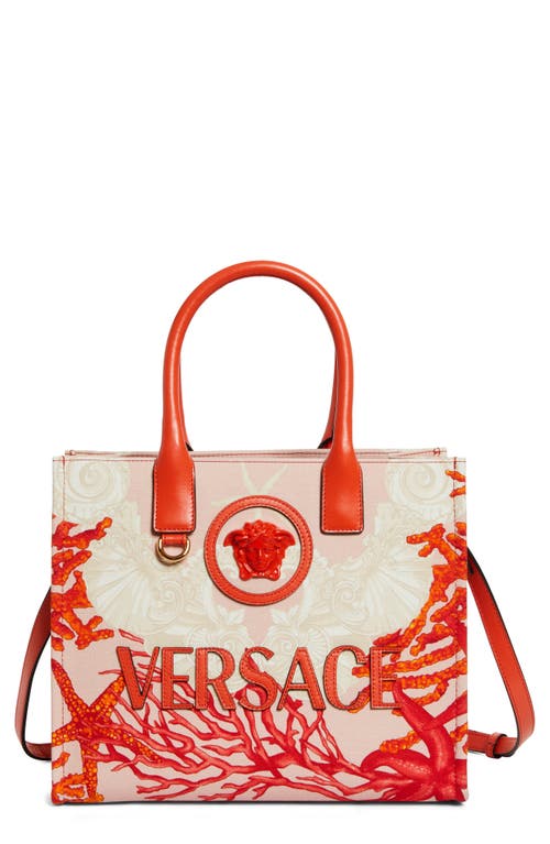Shop Versace La Medusa Small Barocco Sea Tote In Coral Multicolor- Gold