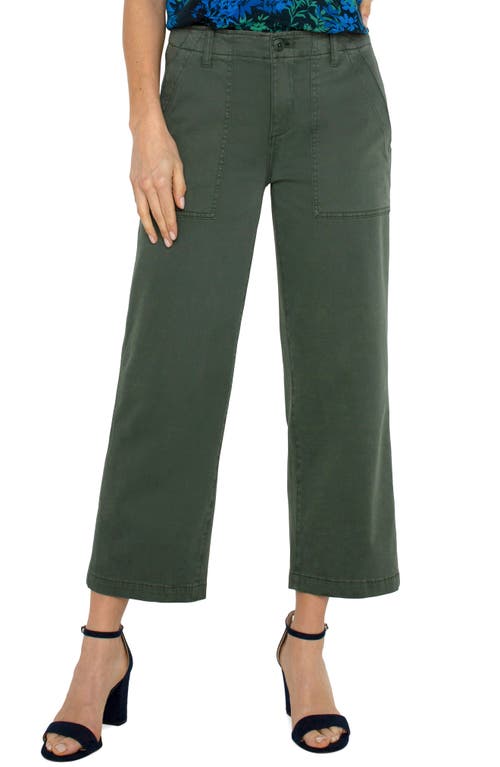 Liverpool Los Angeles Crop Wide Leg Twill Cargo Trousers In Green