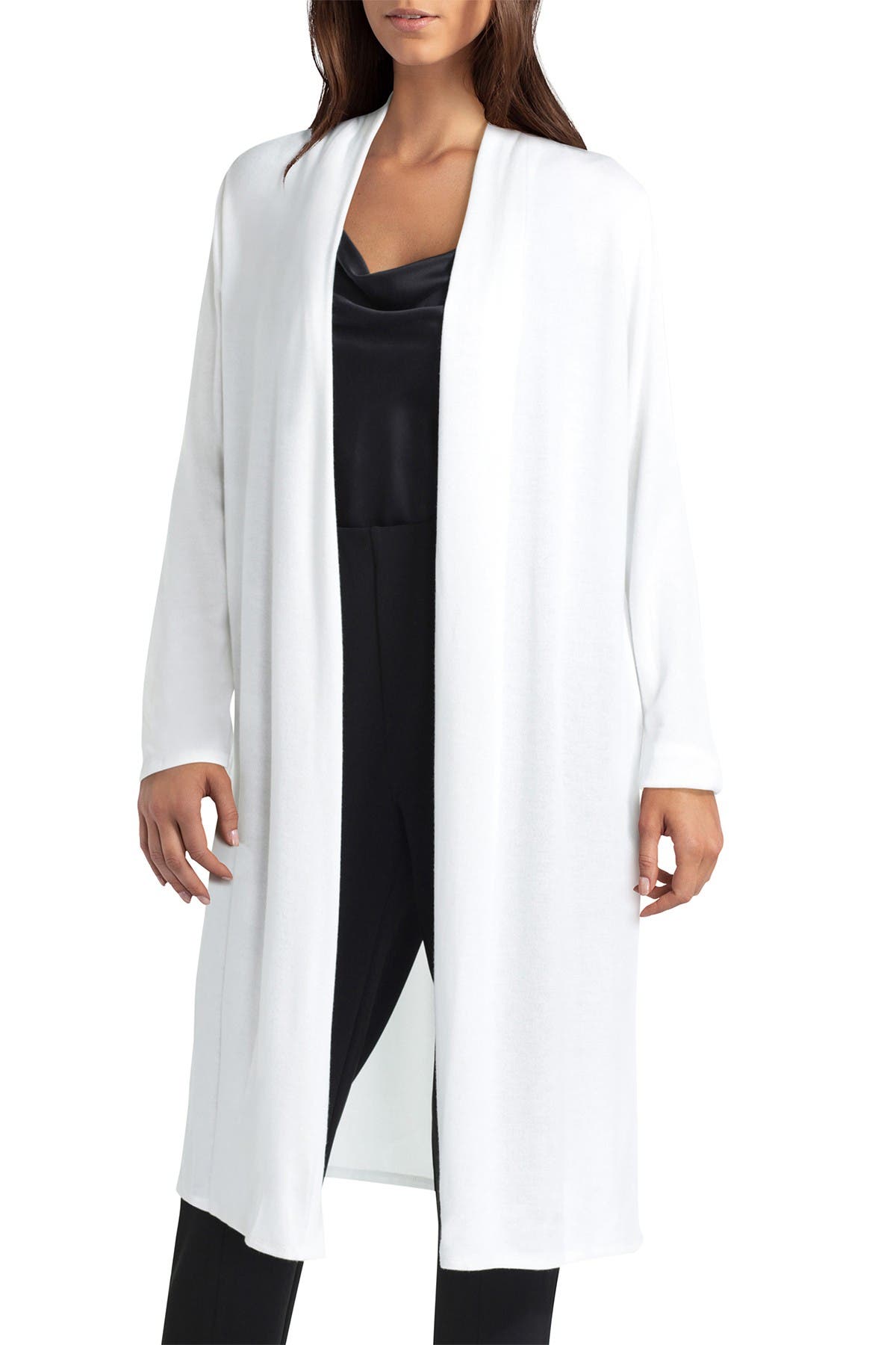 H Halston Open Front Long Sleeve Cardigan Duster In Oxford