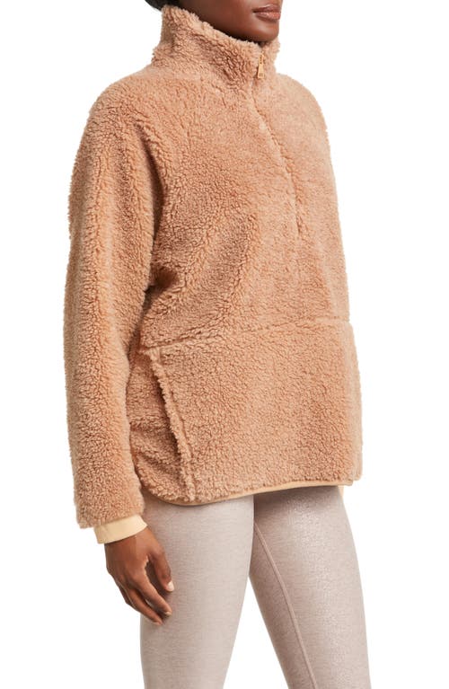 Beyond Yoga Take Flight High Pile Fleece Half Zip Pullover In Camel