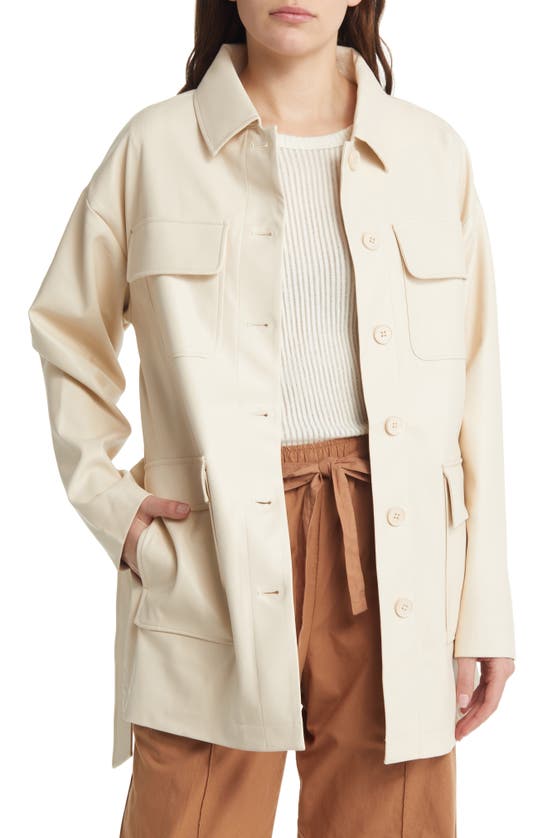 Monrow Women's Faux Leather Pocket Jacket in Off White, Size Small