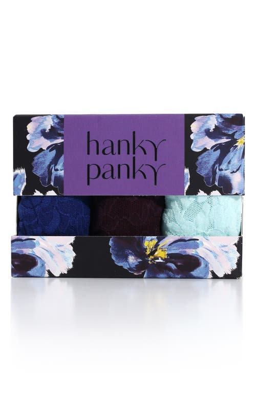 Shop Hanky Panky Assorted 3-pack Lace Original Rise Thongs In Blue Multi