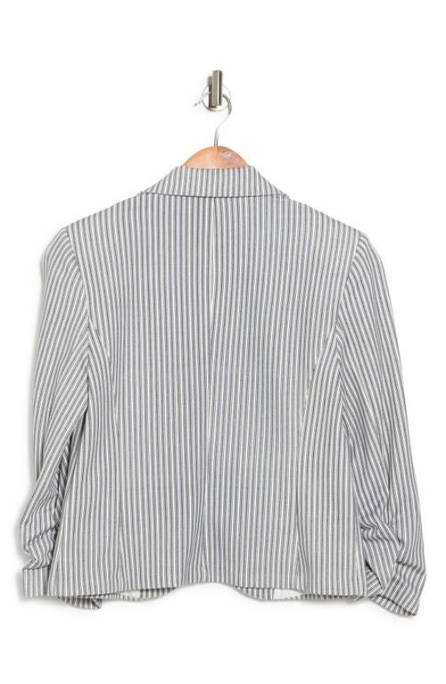 Shop Amanda & Chelsea Three-quarter Scrunch Sleeve Railroad Stripe Blazer In Blue/white