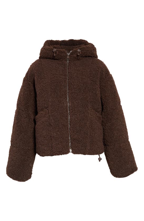 Topshop Borg Hooded Puffer Jacket In Chocolate-brown In Brown