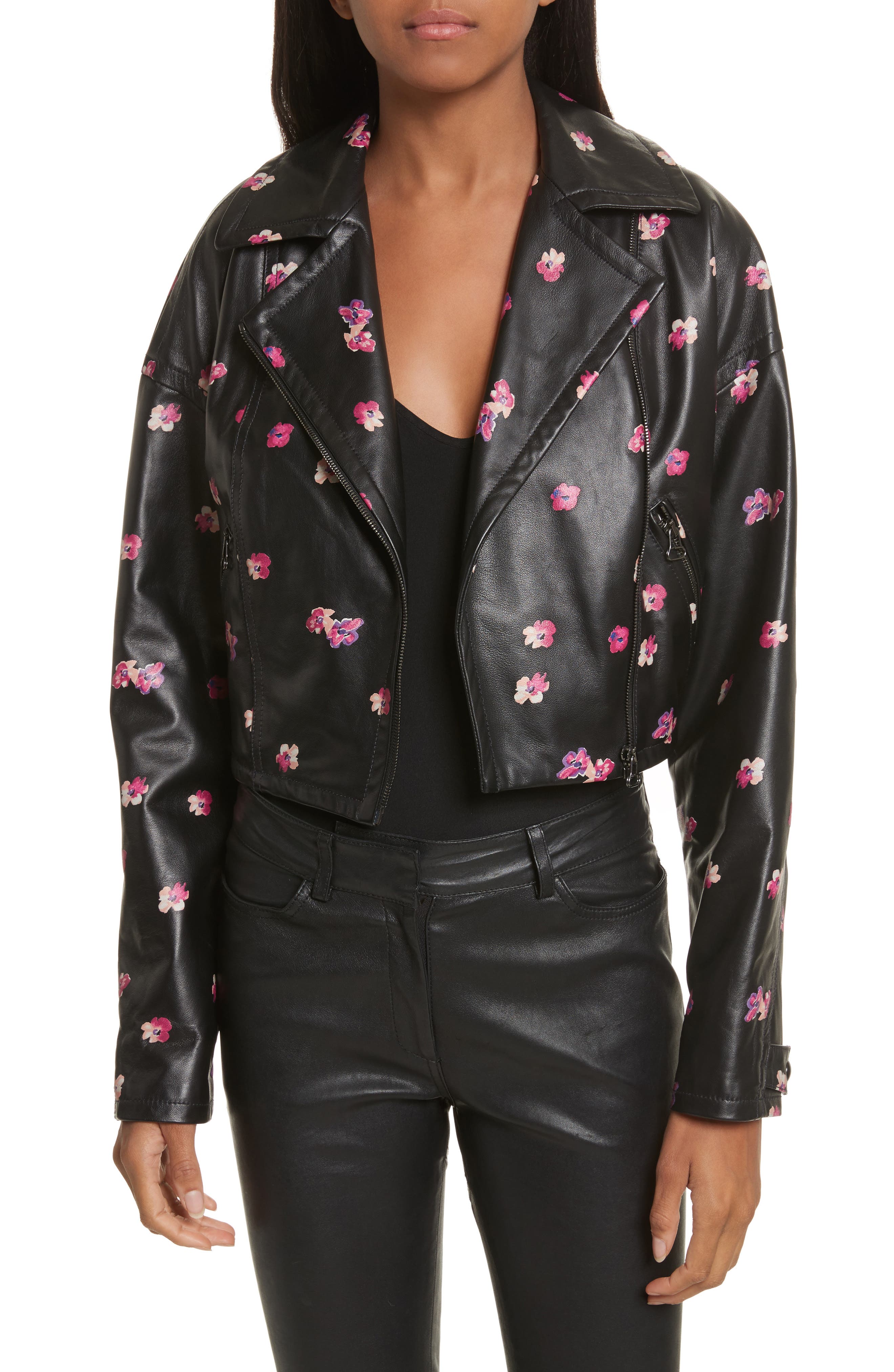 Rebecca Taylor Floriana Leather Jacket In Blackcombo | ModeSens