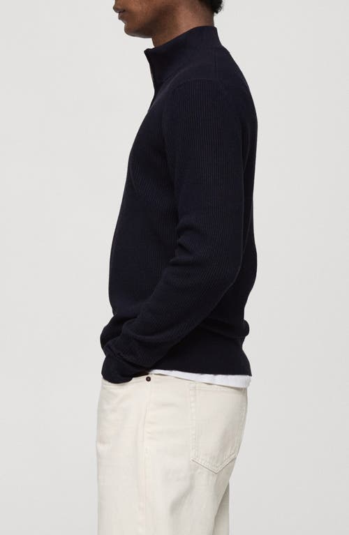 Shop Mango Perkins Half Zip Sweater In Dark Navy