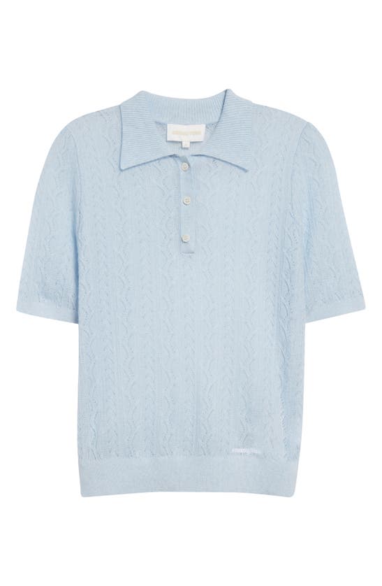 Shop Shushu-tong Pointelle Wool & Alpaca Blend Polo Sweater In Blue