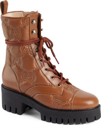 Gucci Logo Quilted Leather Combat Boot (Women)