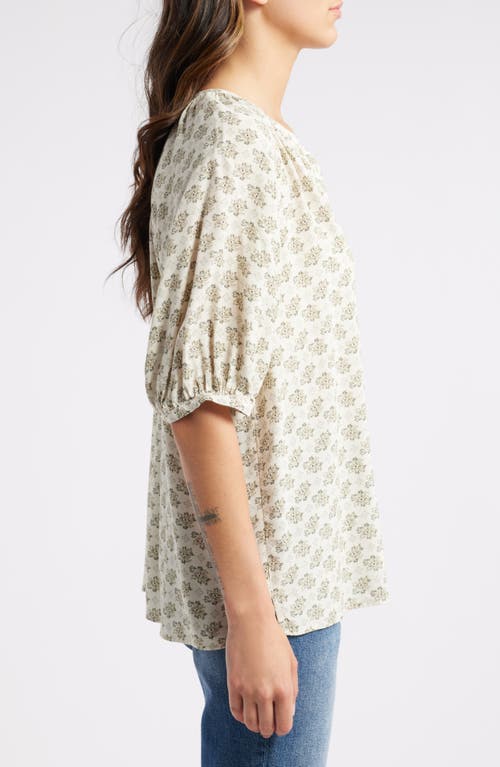 Shop Treasure & Bond Gathered Flowy Top In Ivory/olive Tiled Floral