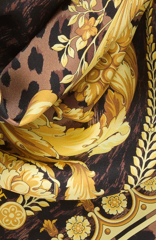 Shop Versace Leopard Print Silk Square Scarf In Chestnut Gold