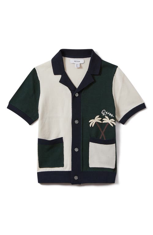 Shop Reiss Kids' Ata Sr. Colorblock Cotton Button-up Polo Cardigan In Green Multi