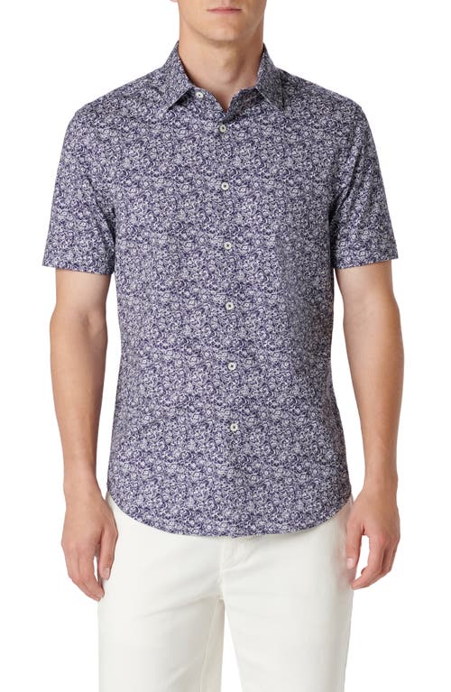 Bugatchi Miles OoohCotton Floral Short Sleeve Button-Up Shirt Navy at Nordstrom,