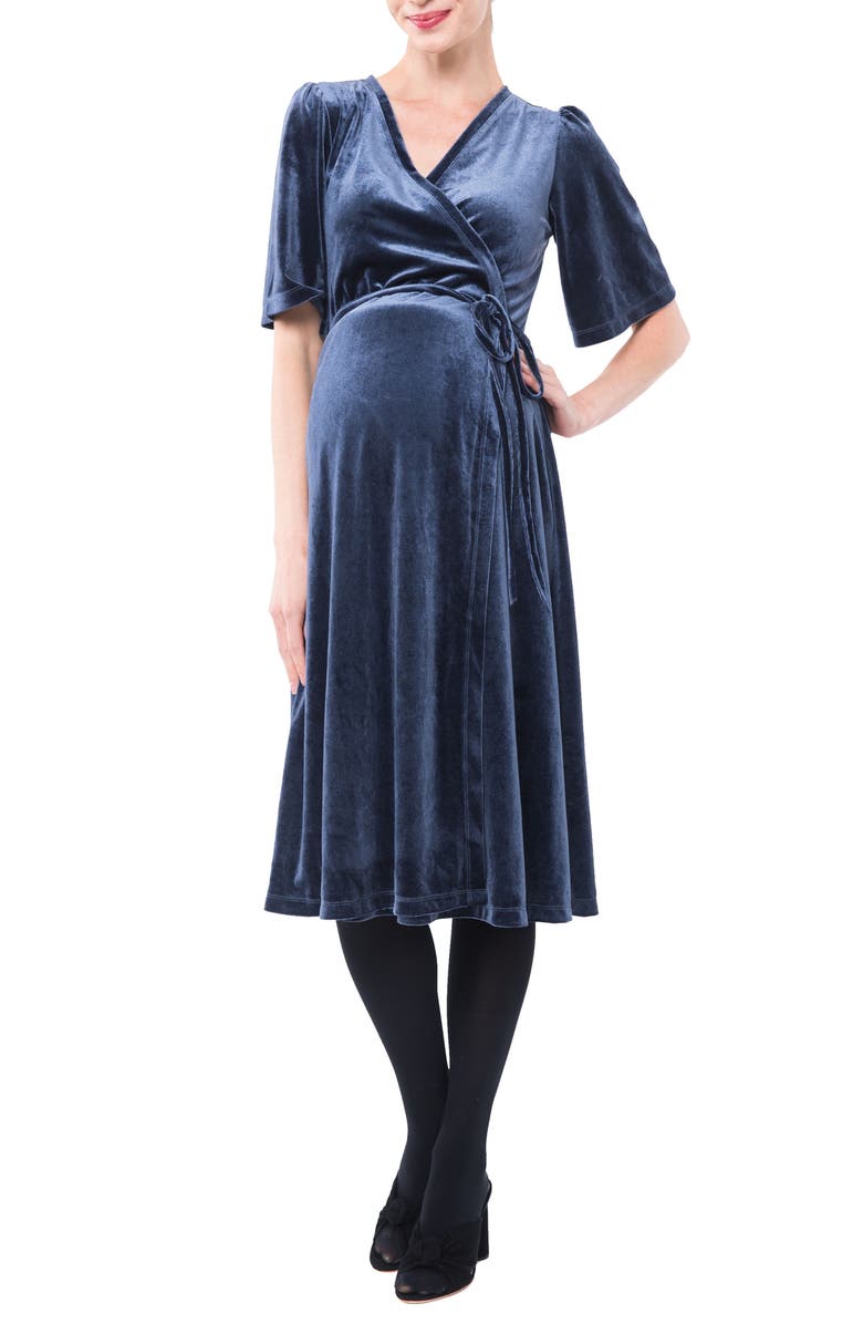 Nom Maternity Genevieve Velvet Maternity/Nursing Dress, Alternate, color, Slate