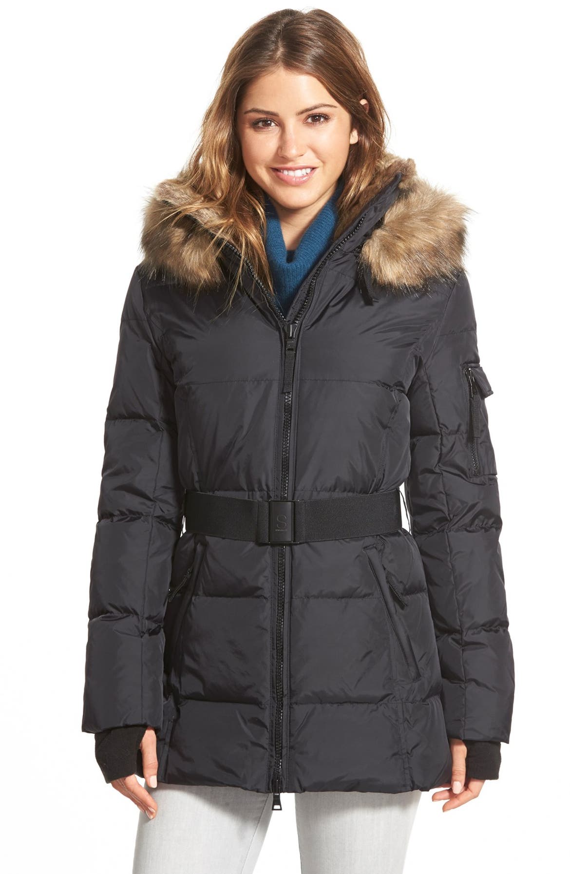 S13/NYC 'Alps' Faux Fur Trim Belted Down & Feather Fill Parka | Nordstrom
