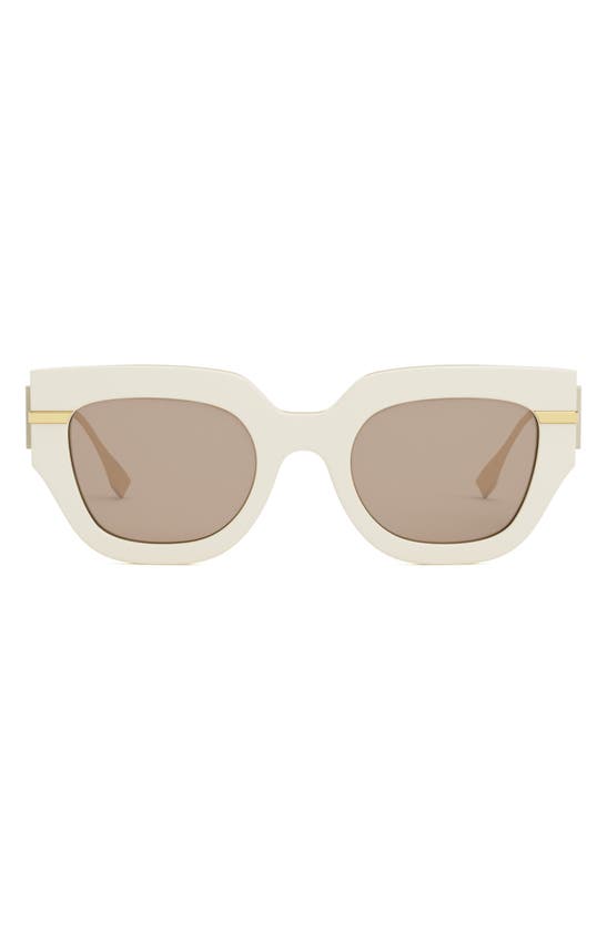 Fendi Logo Acetate & Metal Cat-eye Sunglasses In Ivory Brown